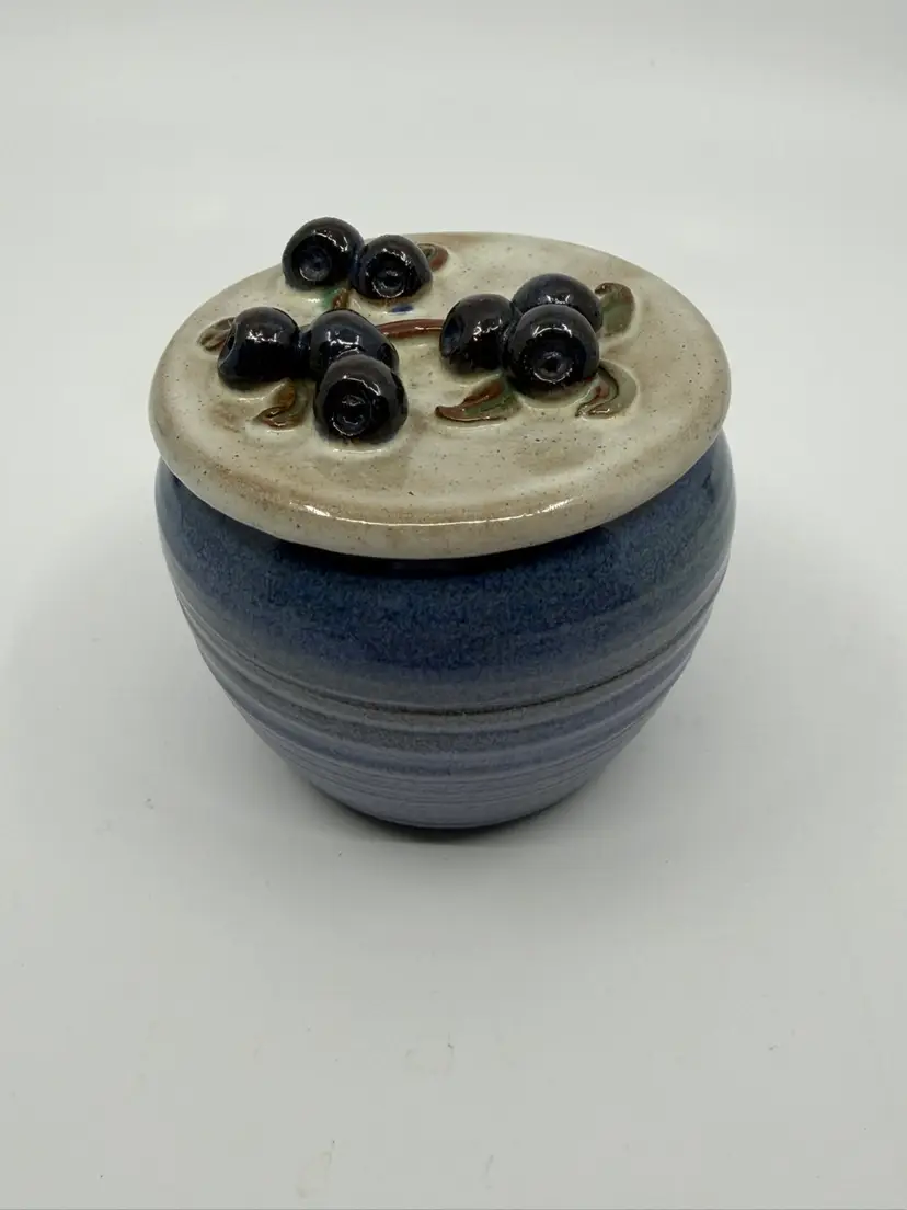 Vintage Rowantree Pottery Blueberry Jam Jar W/ Lid Maine USA