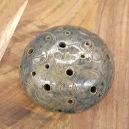 Studio Art Pottery Lunar Moon Scape Carved Design Signed Flower Frog