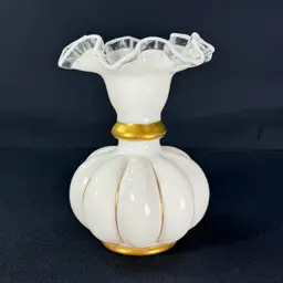Fenton Crystal Crest Gold Trimmed Melon Vase