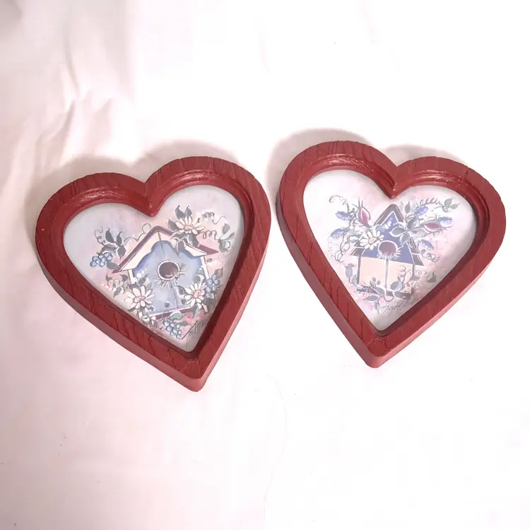 Vintage Home Interiors Heart Shaped Birdhouse Pictures Set of 2