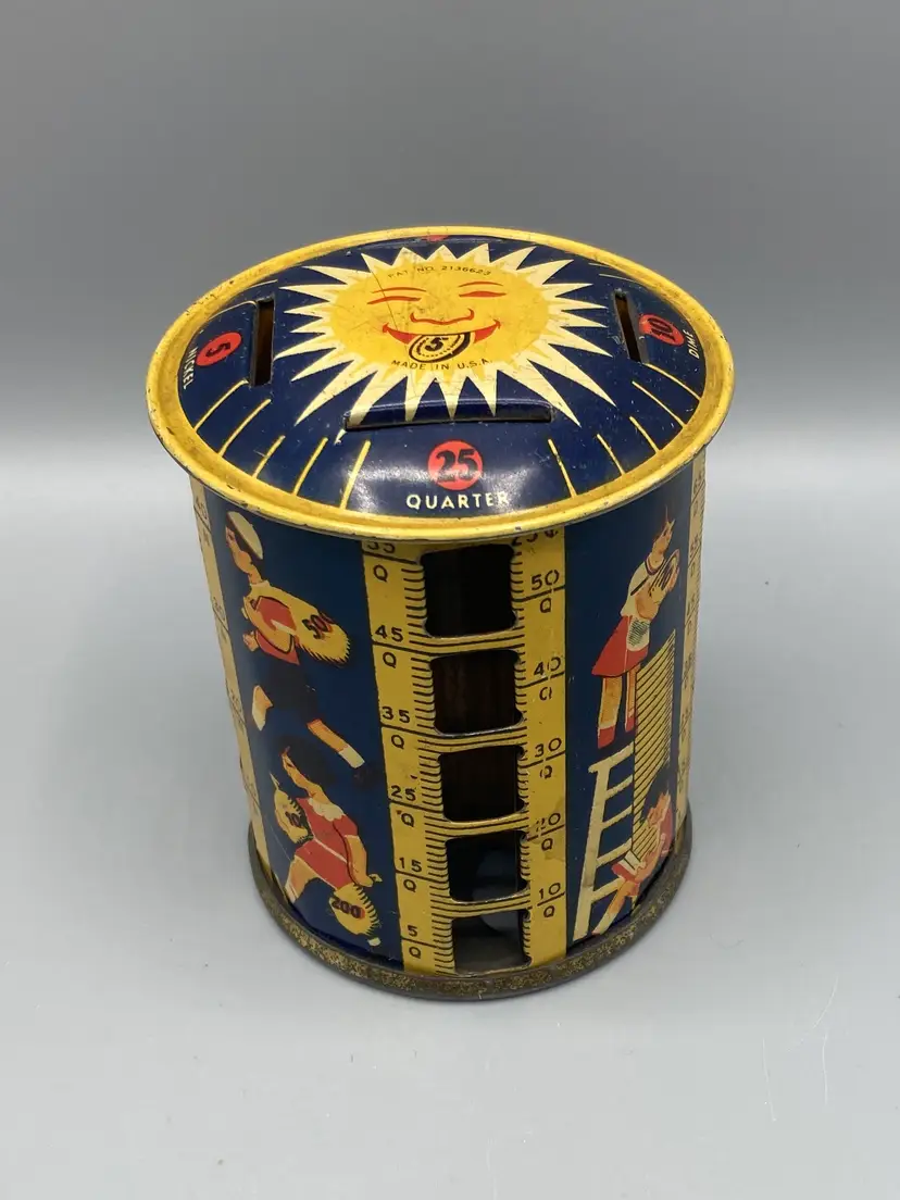 Vintage 1930'3-1940's Louis Kriegsfeld Rotating Sunshine Tin Coin Bank