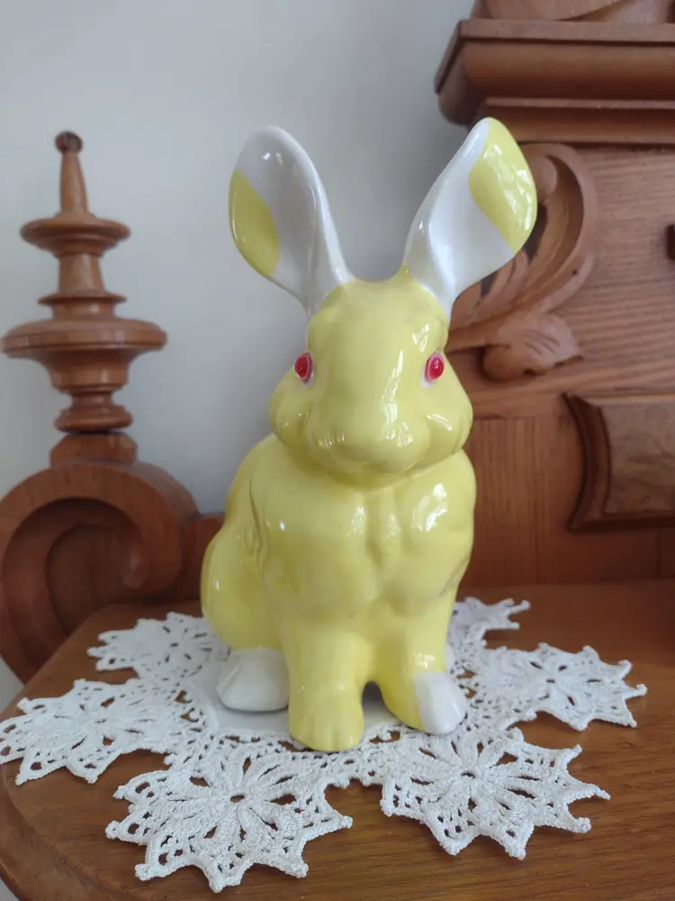 Vintage Yellow Rabbit Figurine - Vintage Easter Decor