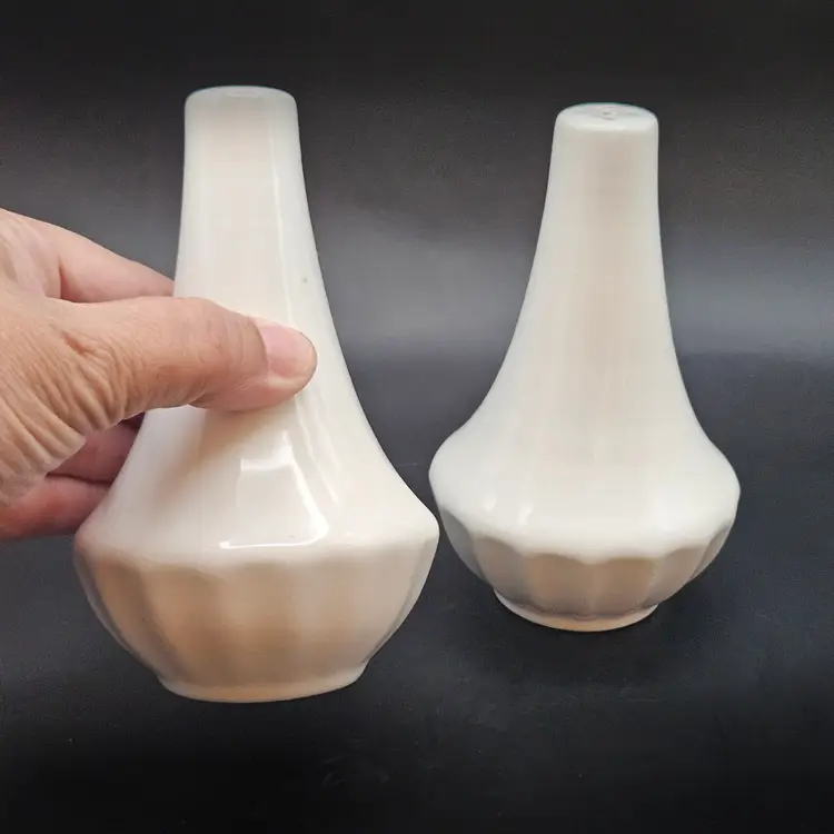 White Ceramic Salt and Pepper Shakers MA&DE or J G Meakin England MCM