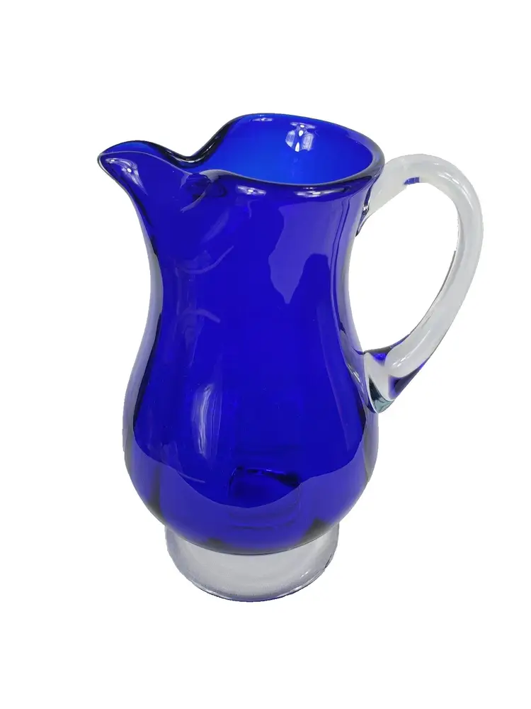 Vintage Handblown Cobalt Blue 10.5"  Pitcher Clear Handle
