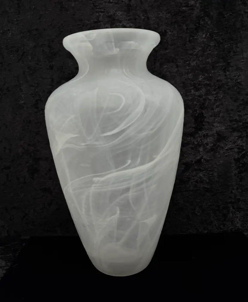 Art Glass Vase Satin Opalescent Swirls White Glass Italian 12" Tall