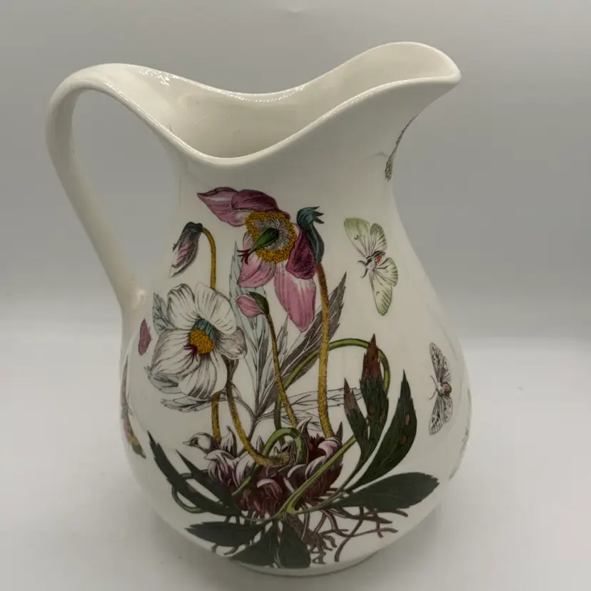 Portmeirion Botanic Garden Water Pitcher Christmas Rose & Butterflies 9” VTG EUC