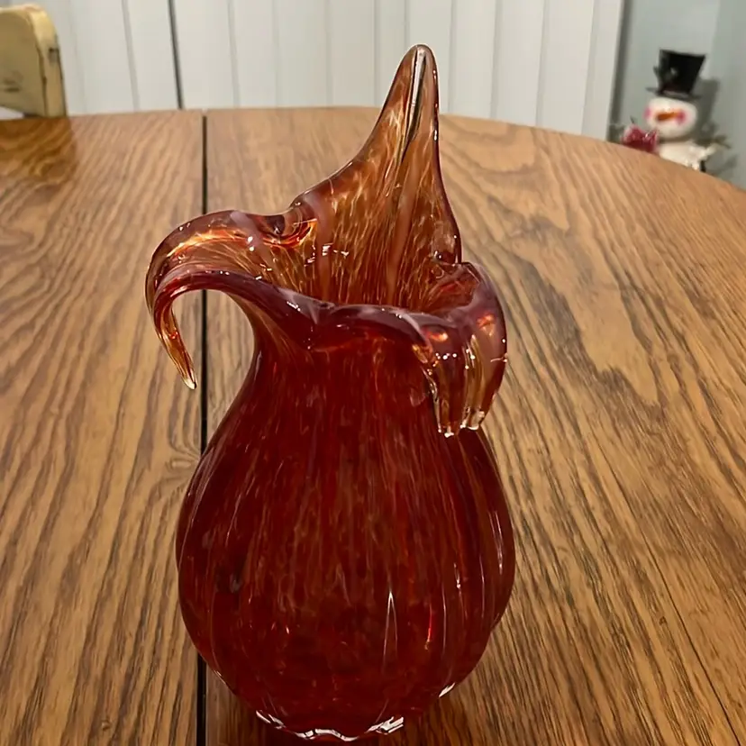 #01 Red and orange glass vase, possibly Murano 8-9”