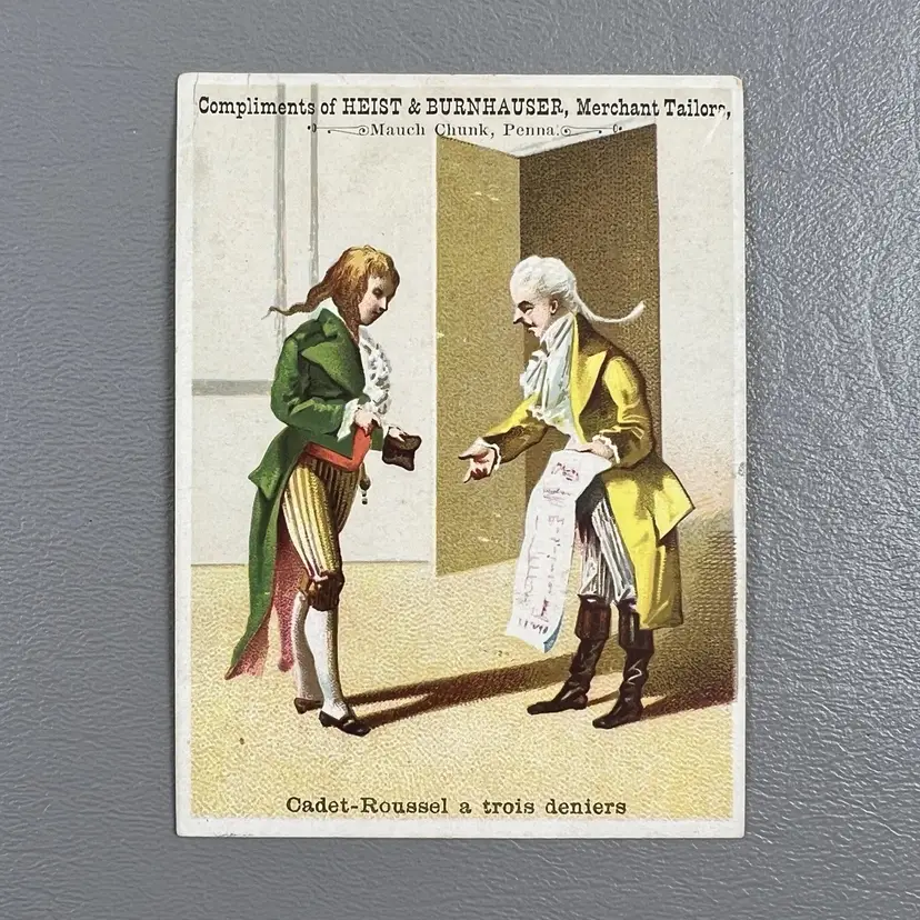 Victorian Trade Card Heist & Burnhauser Merchant Tailor Two Men 4x3"
