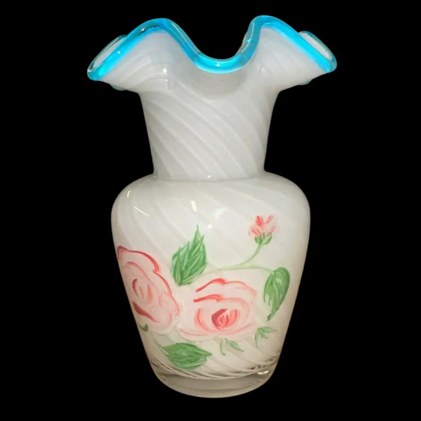 Teleflora White Swirl Blue Hand Painted Rose Vase - 6"