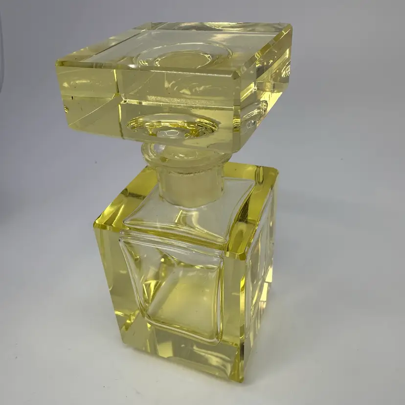 Art Deco Style Yellow Crystal Decanter Bottle 4.5”