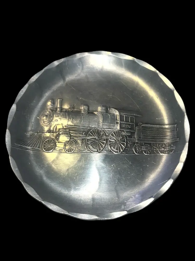 Vtg Wendell August Forge Dish Coaster 4.5" Train - Empire State Express USA