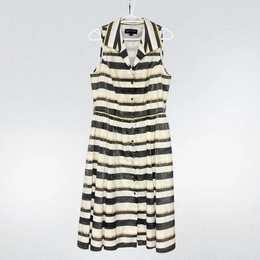 Collared Button Down Metallic Stripe Dress Jones New York Size 12