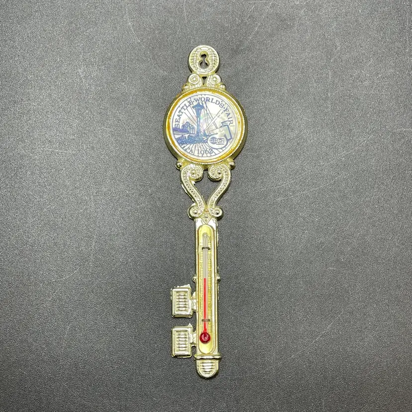 Seattle World's Fair 1962 Space Needle Key Shaped Thermometer VTG Metal