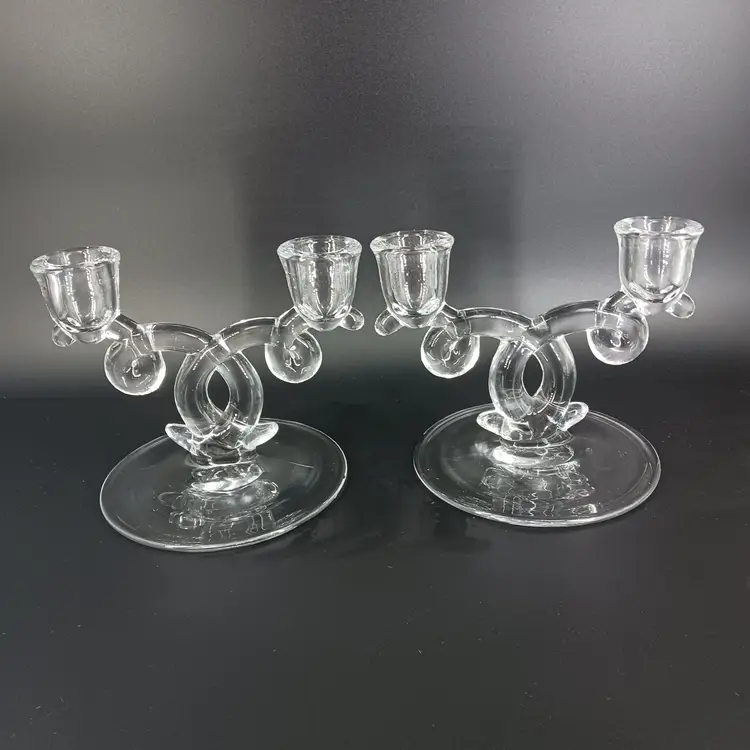 Pair Of Heisey Lariat Double Candle Stick Candle Holders  Vintage