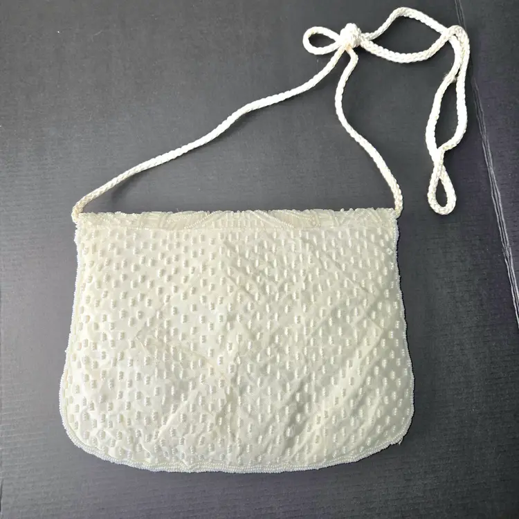 Vintage Beaded Shoulder Evening Bag Braided Strap Snap Closure