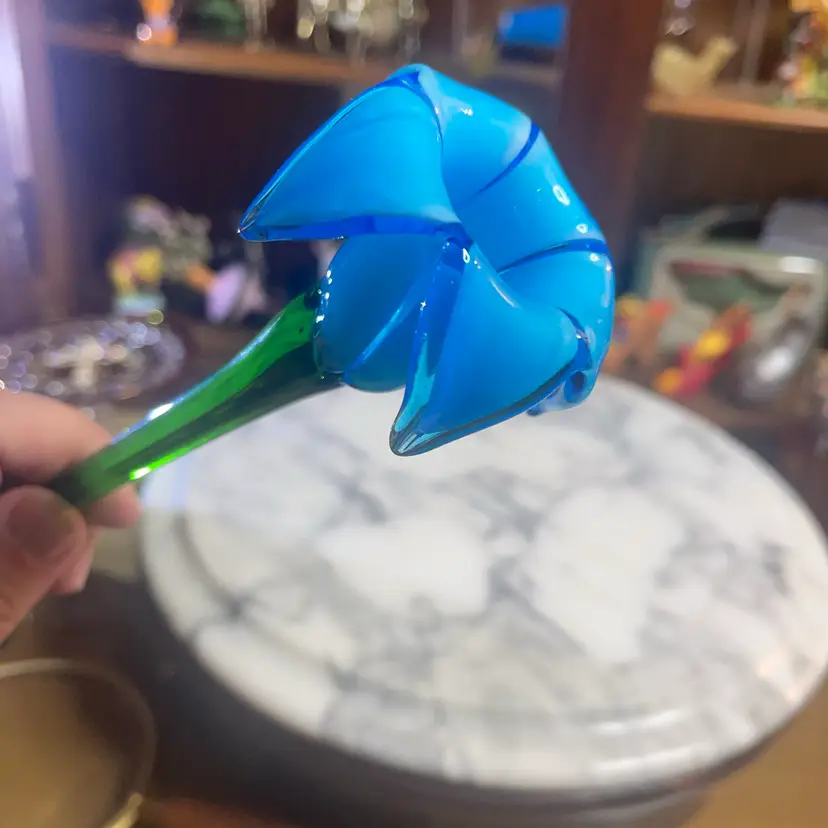 Glass Flower Blue Green Stem  18.5”