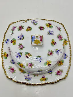 ✅ Vintage Royal Stafford Covered Butter Dish "Rose Pansy Forget Me Not" Pattern