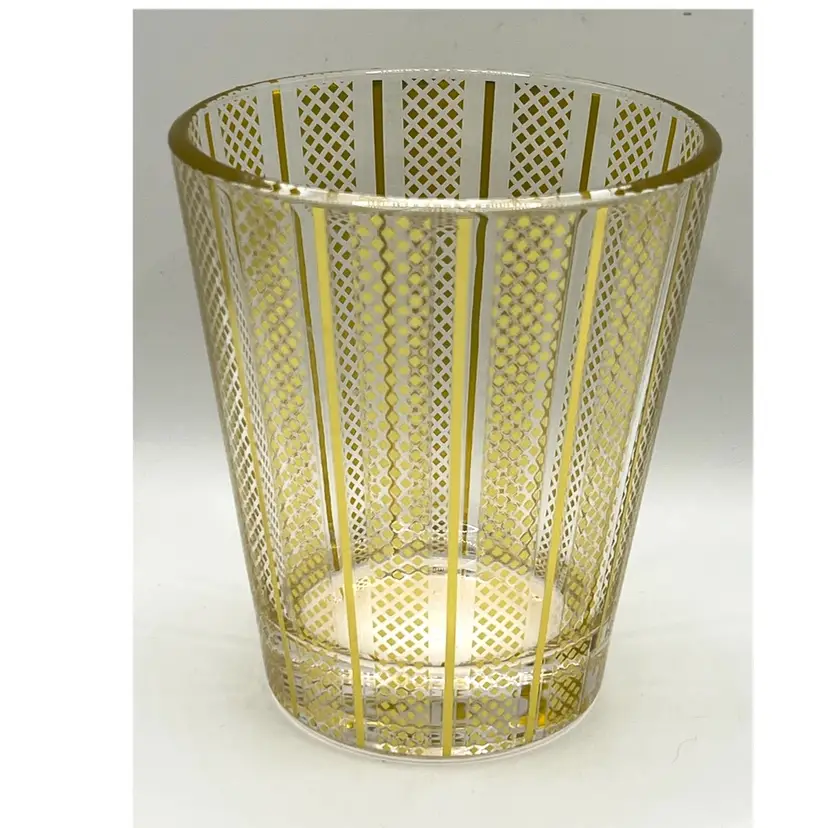 NEST New York Clear Glass Gold Pattern EMPTY Tealight Votive Candle Holder 4 in Height