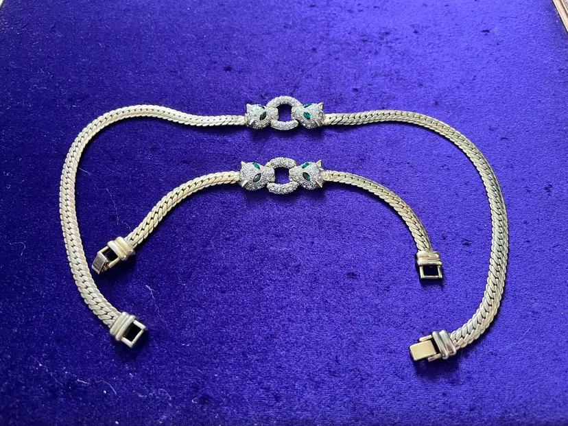 Vintage Green Eyed Panther Necklace & Bracelet Set