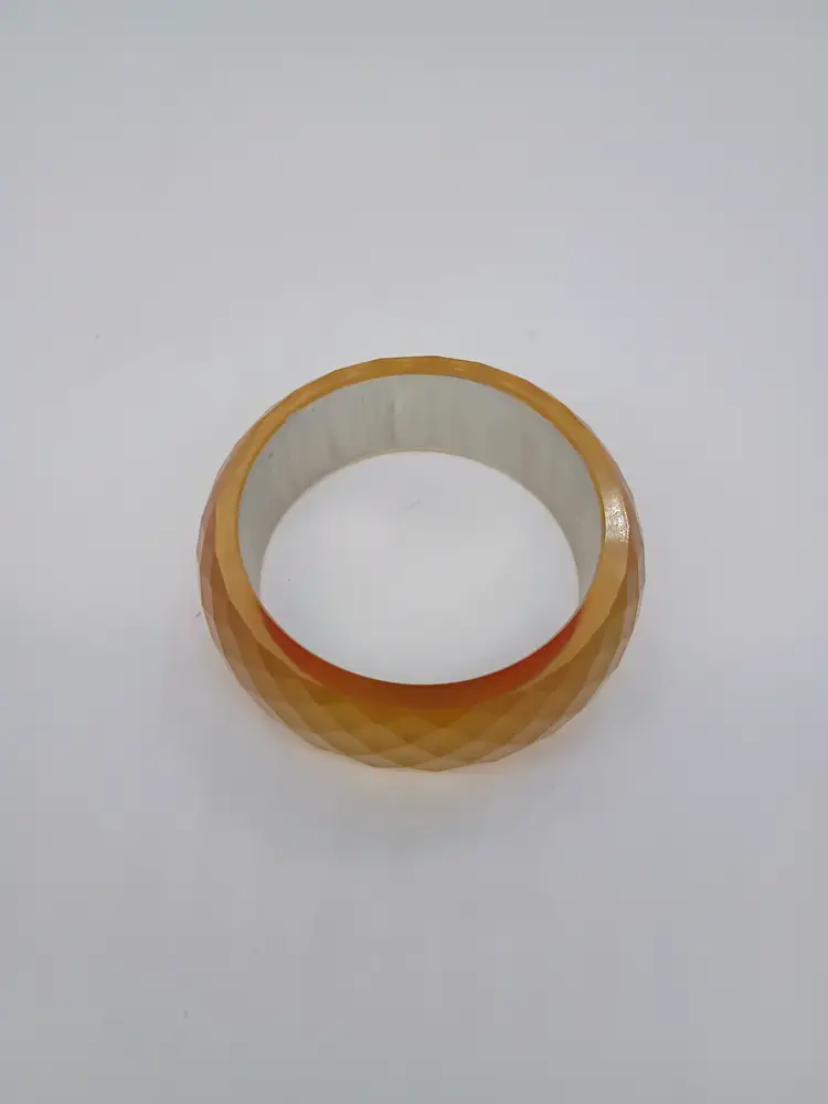 Vintage  Faceted Silver & Gold Acrylic Plastic Bangle Bracelet  Size L