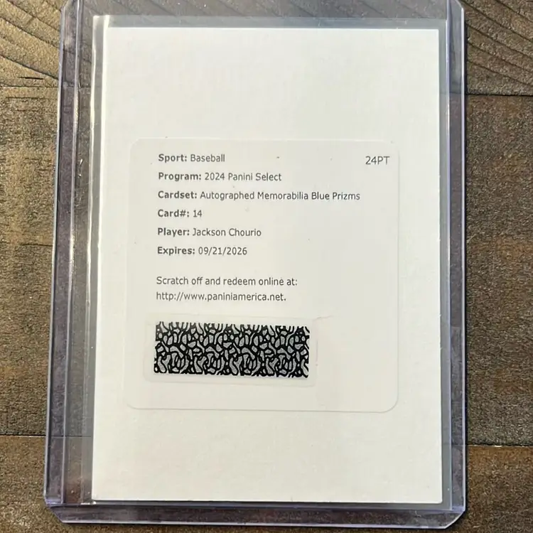 Jackson Chourio 2024 Panini Select Autographed Memorabilia Blue Prizms