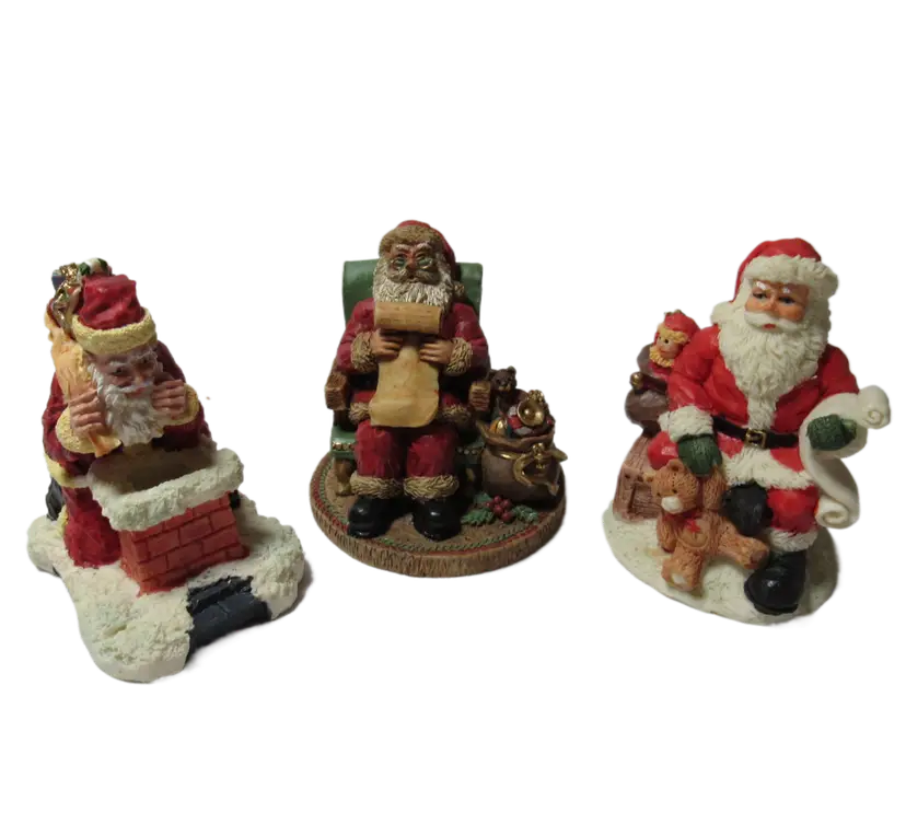 Vtg Set of 3 Resin Santas