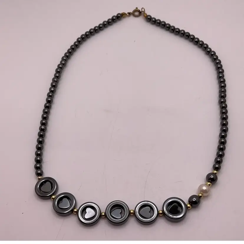 MANIC Hematite Heart Bead Choker Necklace 16β Artisan Made