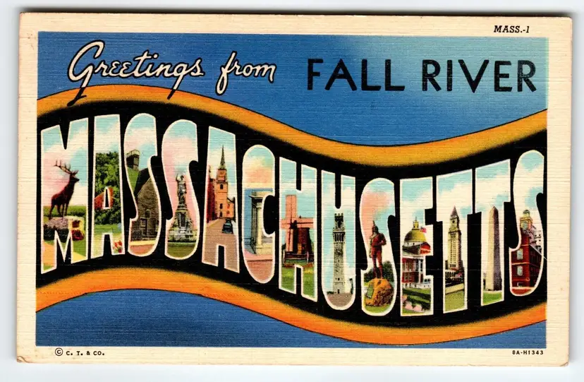 Greetings From Fall River Massachusetts Large Letter Linen Postcard Curt Teich
