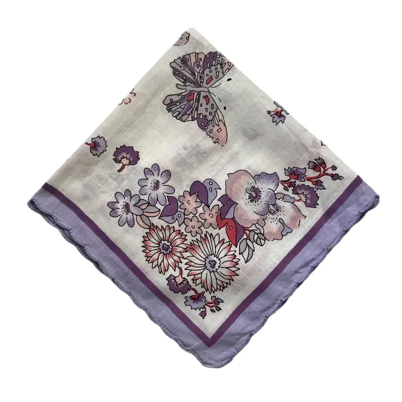 Purple Butterfly Bridesmaid Wedding Handkerchief Cottage Core Granny Vintage