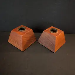 Mid Century Wood and Brass Candle Holders Set of 2 Handmade