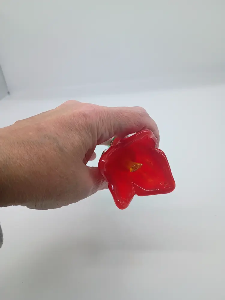 Long Stem 14" Hand Blown Art Glass Single Red Tulip Czech Republic Royal Gallery