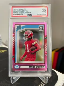 2024 Donruss Xavier Worthy Rated Rookie Optic Preview Pink PSA 9 No. 398