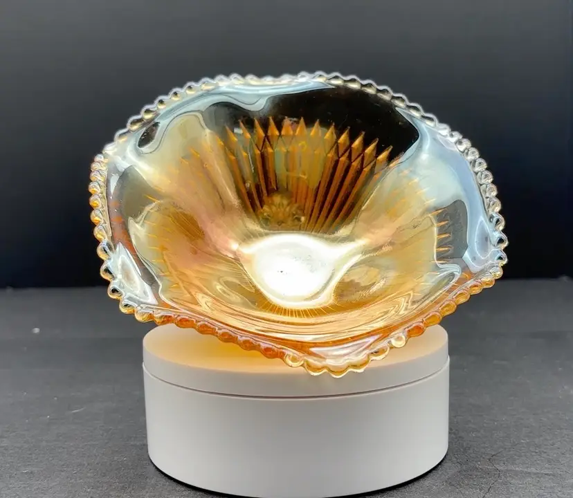 Jeannette Marigold Carnival Glass Footed Bowl | Vintage 1940s