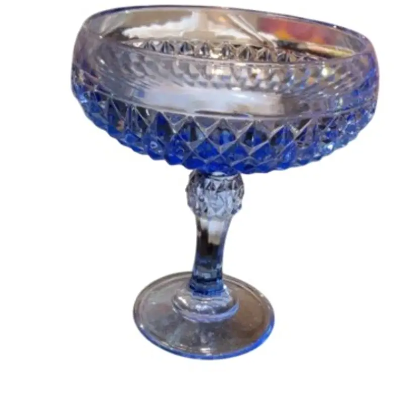 Indiana Glass Diamond Point Tall Compote In Blue