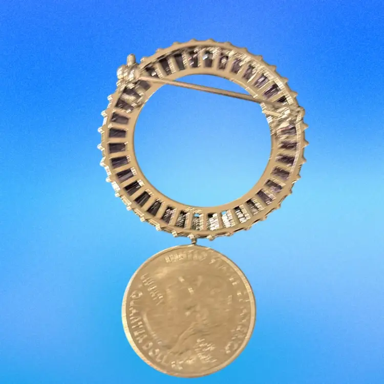 BLING  Baguette Cut Purple CZs Eternity Circle Brooch Rhodium/Silver Plated