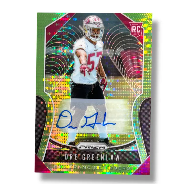 2019 Panini Prizm Dre Greenlaw Neon Green Pulsar Prizm RC Auto