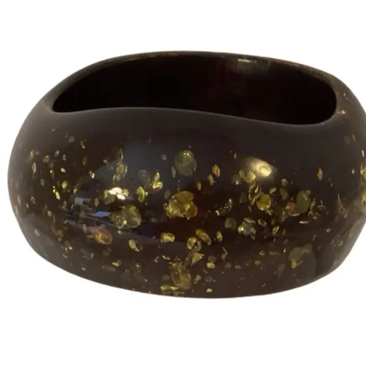 Lucite Bangle Amber Gold Flake Irregular Swirl