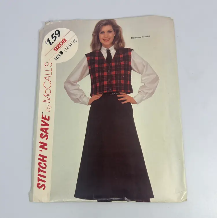 Vintage McCalls Sewing Pattern 9208 Size B (12,14,16) Misses Vest and Skirt 1984
