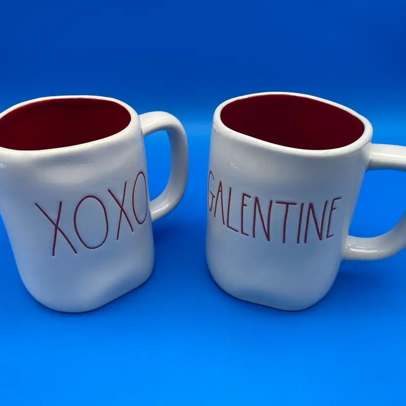 XOXO & Galentine White & Red Ceramic Mug Pair - Rae Dunn Artisan Collection