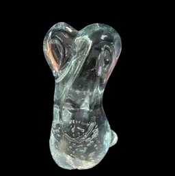 Hound Dog Art Glass Clear Vintage Paperweight Controlled Bubbles 4. 5” Bassett Hound