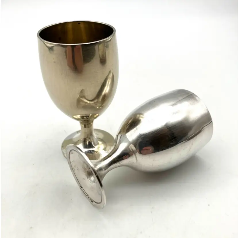 BIN - Pair Of Leonard EPNS (Electroplated nickel Silver) Silver Plated Shot Cordial Glasses 2.75”