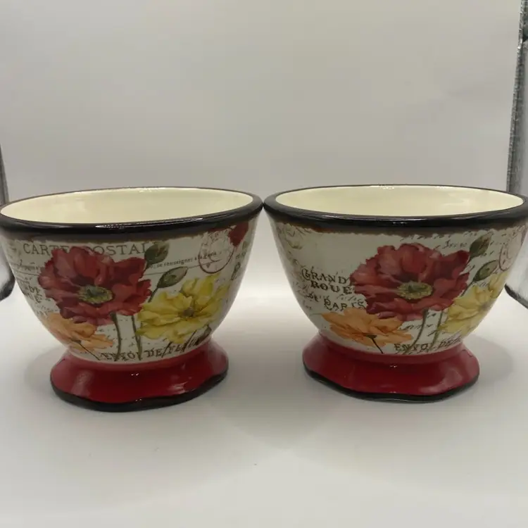 Pier 1 Imports Earthenware Bowls, Set Of 2, 5” Diameter, “Spring Blooms” Pattern