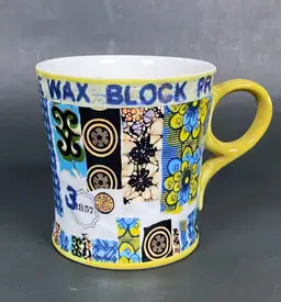*RARE* Anthropologie "Veritable Wax Block Prints ITA 33340" Floral Coffee Mug 4"