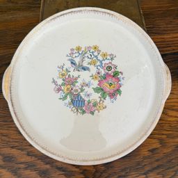 Vintage Cronin China Handled Plate with Chinoiserie Bird & Floral Wreath | 10.5” Serving Tray | Minerva Ohio Union Mark 1930s