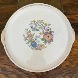 Vintage Cronin China Handled Plate with Chinoiserie Bird & Floral Wreath | 10.5” Serving Tray | Minerva Ohio Union Mark 1930s