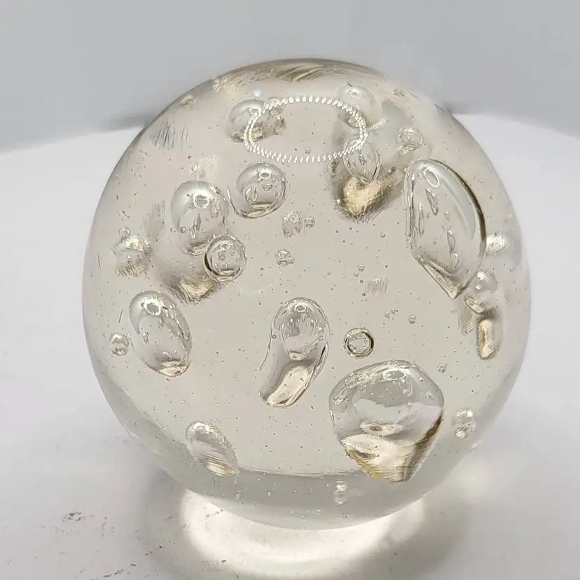 Vintage Clear Hand-blown Glass Bubble Paperweight