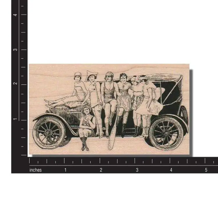 Vintage Car With Ladies Rubber Stamp - Friends, Scrapbooking, Craft Supplies