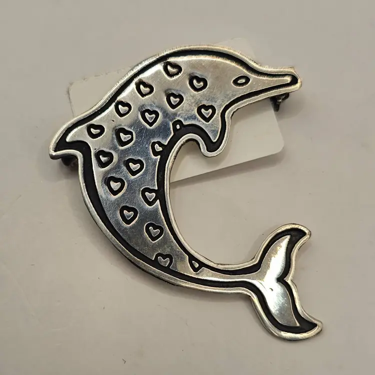 #108 Vintage Mexico Sterling Silver Dolphin Brooch