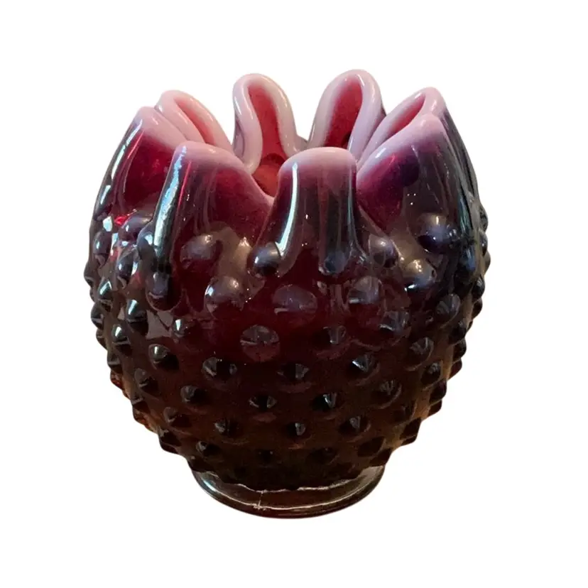 Fenton Plum Opalescent Hobnail Rose Bowl/Vase 4 1/4” X 3”