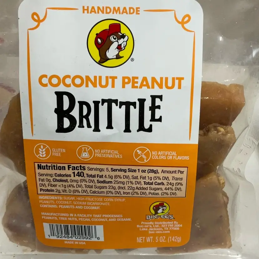 Buc-ee's Coconut Peanut Brittle 5 OZ. Resealable Bag